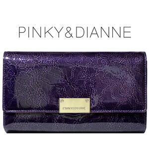 PINKY&DIANNE( Pinky & Diane )2WAY covered long wallet [ race enamel ] cow leather purple purple flower race with translation beautiful goods genuine article guarantee 