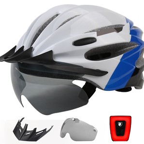 自転車 ヘルメット 大人用 CPSC/CE安全基準認証 充電式 セフティーライト付自転車 ヘルメット 57-62cm ゴーグル バイザー付 軽量 Lサイズの画像1