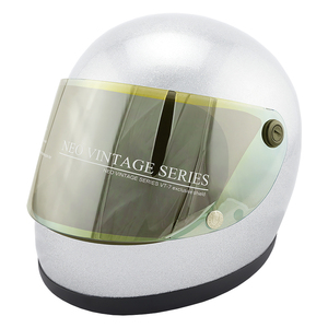 フルフェイスヘルメット メタリックシルバー×イエローミラーシールド Lサイズ:59-60cm対応 VT7 NEO VINTAGE VT-7 ステッカー付き