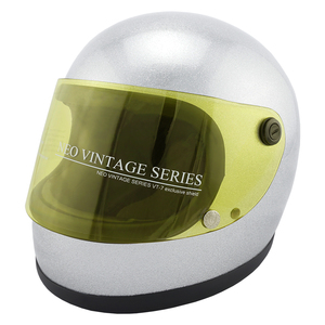 フルフェイスヘルメット メタリックシルバー×イエローシールド Mサイズ:57-58cm対応 VT7 NEO VINTAGE VT-7 ステッカー付き