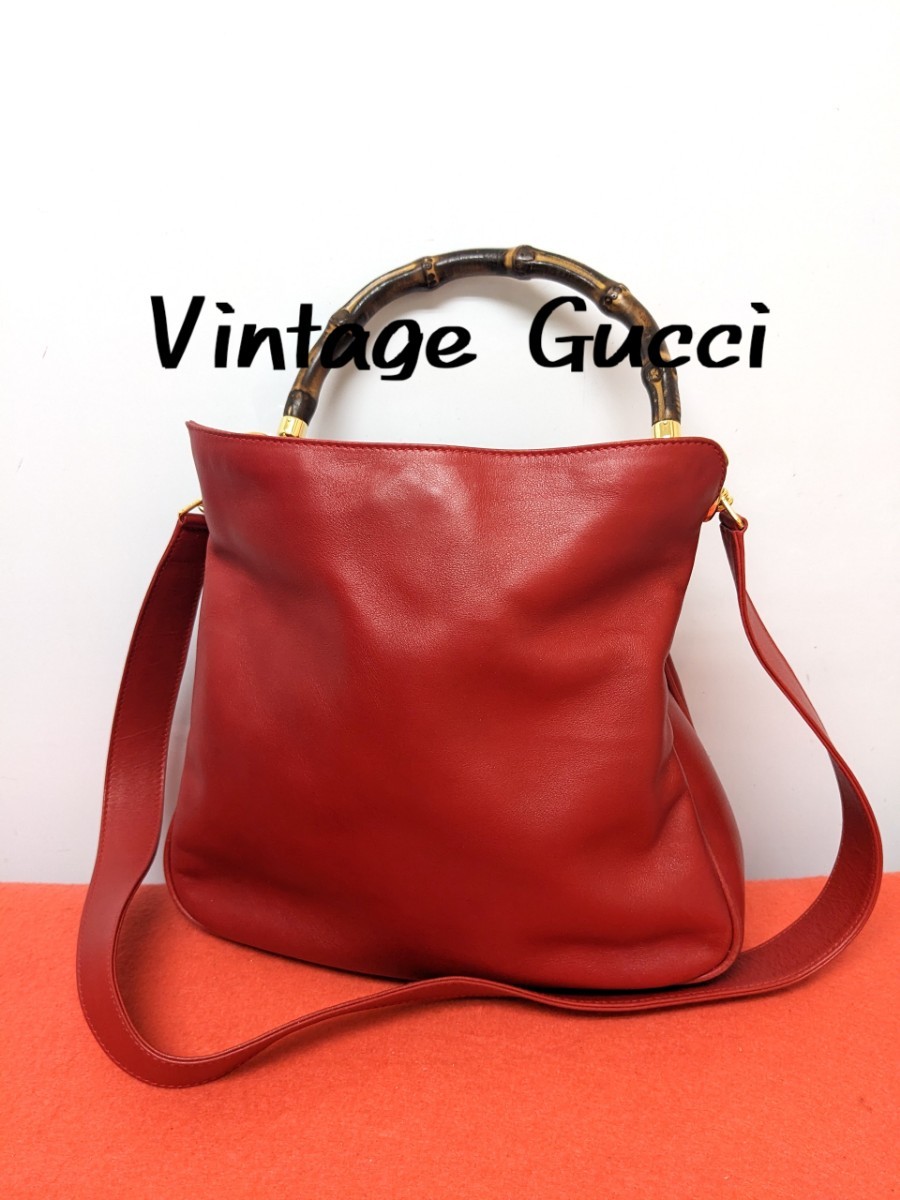 美品 極希少 Gucci バンブー レザーハンドバッグ ショルダーバッグ2way