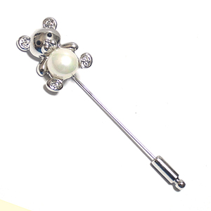 [laperu pin * stick ] teddy bear bear bear imite-shon* pearl silver pin-0923