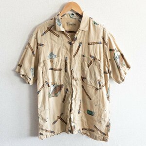 [ beautiful goods ]PAPAS [linen aloha shirt ] cigarettes leaf volume pattern flax short sleeves Papas coconut button y2304064