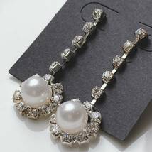 ラインストーンピアス　パール　一粒　シルバー☆vintage jewelry accessories 0911_画像4