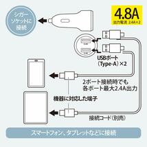 カーチャージャー USBカーチャージャー 4.8A Type-A×2ポート AudioComm｜MAV-DU248N 03-6182 オーム電機_画像4