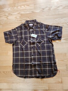 　送料込★東洋SUGAR CANE シュガーケーン　SC39116 RAYON TWILL CHECK WORK SHIRT レーヨンツイル　チェック半袖シャツ　ブラウン　L