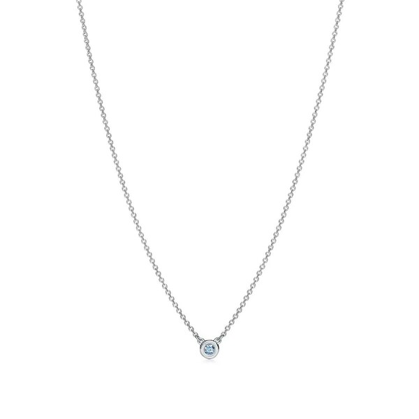 送料無料 極美品★ティファニー カラーバイザヤード アクアマリン ネックレス TIFFANY&Co 一粒 ペンダント シルバー 即決