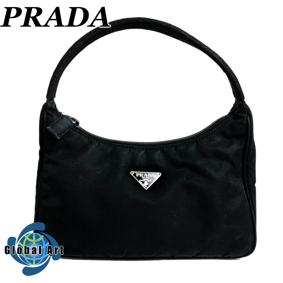 美品 PRADA プラダ サイドロゴ トライアングル ボンバー ハンドバッグ-