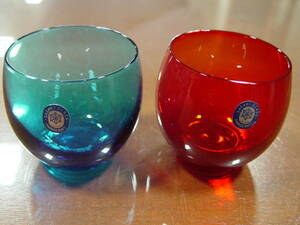 古い　昭和レトロ　ササキグラス　２個セット　赤青　