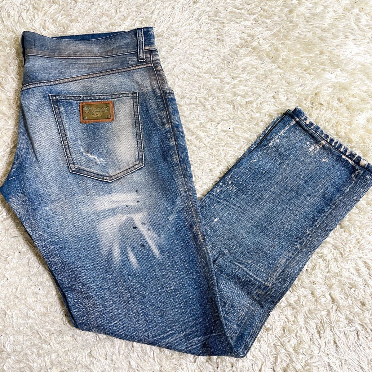 本物 希少 ドルチェ&ガッバーナ レザー切替 デニム ジーンズ 38
