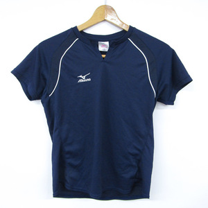 ミズノ 半袖Tシャツ キーネック 野球 スポーツウェア トップス レディース Lサイズ ネイビー MIZUNO