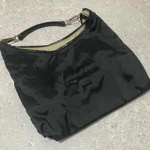 【11-35】GUCCI グッチ ナイロン ショルダーバッグ レザー 本革 ワンハンドル A4サイズ 収納可能 黒 金具 シルバー 綺麗め 良品 匿名配送