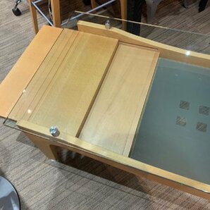 ガラス&ウッド 天板ガラス センターテーブル オシャレデザインローテーブル 610x1220x450 内板伸ばし可能 札幌限定 再の画像5