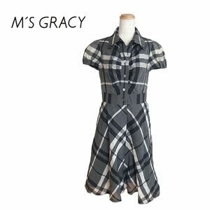 M'S GRACY エムズグレイシー　ワンピース　チェック　黒　グレー　白　38 半袖