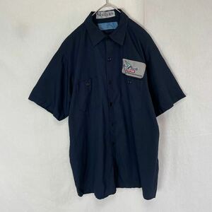 CINTAS 半袖ワークシャツ 古着　L−SSサイズ　ダークネイビー　ヴィンテージ WORKWEAR ワッペン