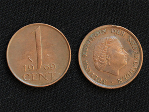 【オランダ】 1セント 1969年 ユリアナ女王 銅貨　cent