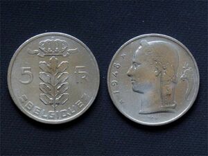 【ベルギー】 5フラン Fr 1948年 発行初年 白銅貨
