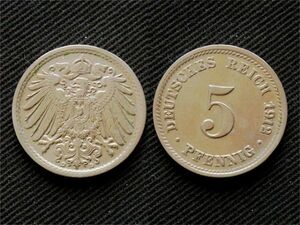 【ドイツ】 5ペニッヒ 1912年 D イーグル白銅貨　ドイツ帝国時代