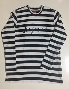 Supreme 16AW Medium Stripe L/S Tee L WHITE BLACK シュプリーム ボーダー ロンT 長袖 カットソー Tシャツ ホワイト ブラック 黒 border