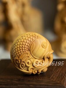  tree carving pretty gold dragon fish dragon fish feng shui goods luck with money amulet 