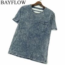 BAYFLOW ベイフロー 春夏 ムラ染め★ 半袖 インディゴ ポケット カットソー Tシャツ Sz.2　メンズ ネイビー　A3T03395_4#D_画像1