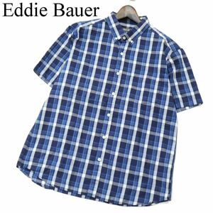 Eddie Bauer エディーバウアー 春夏 コットン&ポリ★ 半袖 ボタンダウン チェック シャツ Sz.M　メンズ アウトドア　A3T03394_4#A