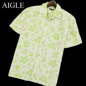 AIGLE エーグル 春夏 花柄 フラワー★ 総柄 半袖 コットン シャツ Sz.XL　メンズ 大きいサイズ アウトドア　A3T04034_4#A