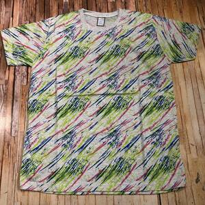 Art hand Auction Brand new, quick decision, shipped by Click Post, 'HOUSE OF TEE' from Bangkok, full print T-shirt with colorful diagonal hand-drawn lines, grey, M, Medium size, Crew neck, Patterned