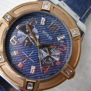 未使用品 GUESS ゲス W0289L1 クロノグラフ 3針 腕時計 ラインストーン デニムベルト アナログ クオーツ メンズ 定形外郵便300円 D2-aの画像1