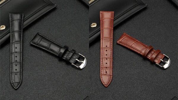 時計ベルト 時計バンド 牛革22mm ブラウン 黒色レザーベルト 高品質 2本革ベルト
