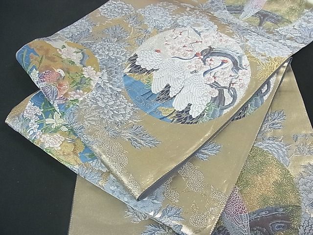 西陣 とみや織物 証紙付き 薩摩 白泥 オフホワイト 金 袋帯 A823-10