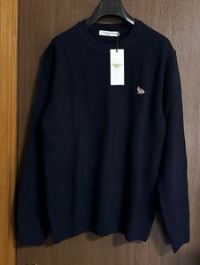 濃紺XXL新品 MAISON KITSUNE メンズ ベビーフォックス パッチ ラムウール ニット セーター size XXL メゾンキツネ ダークネイビー