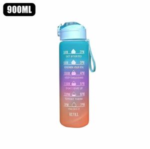 水筒 スポーツボトル　タイムマーカー付き　ウォーターボトル　水分補給　900ml ストロー　ジム　ヨガ　スポーツ用品　bcaa