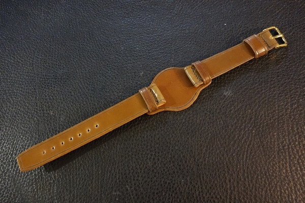 ◆台座付VINTAGE BELT◆高品質国産コードバン カスタムオーダー(台座SIZE/BUCKLE COLOR) WHISKEY BROWN 19mm 受注生産 日本製 腕時計ベルト