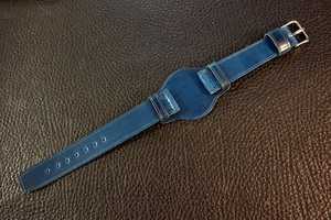 ◆台座付VINTAGE BELT◆高品質国産コードバン Custom Order(台座SIZE/BUCKLE COLOR) 20mm INDIGO BLUE 受注生産 日本製 腕時計ベルト