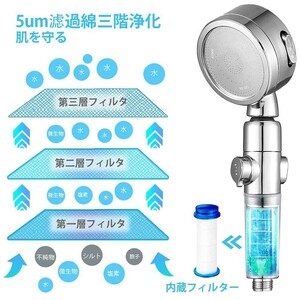 肌ケア極細水流 シャワーヘッド 塩素除去 360°回転 3段階水量調節