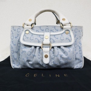 CELINE セリーヌ ブギーバッグ ハンドバッグ Cマカダム 保存袋付き ゴールド金具 ロゴ刻印 トリオンフ レディース アイスブルー