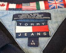 送料370円可★USA古着TOMMYトミージーンズ★90年代OLD長袖ボーダーポロシャツ★アメカジロゴ刺ラガーシャツ★コットン100%サイズL_画像3