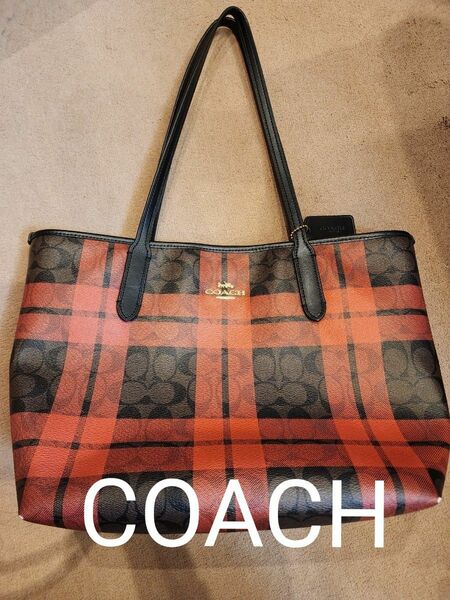 COACH 赤 チェック柄 トートバッグ コーチ