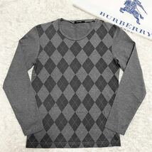 美品★BURBERRY BLACK LABEL★BIGホース刺繍 Tシャツ 長袖 バーバリーブラックレーベル 2/M 黒 アーガイル 三陽商会正規 カットソー _画像10