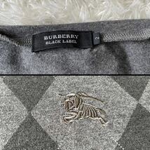 美品★BURBERRY BLACK LABEL★BIGホース刺繍 Tシャツ 長袖 バーバリーブラックレーベル 2/M 黒 アーガイル 三陽商会正規 カットソー _画像9