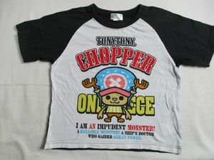 BE814【ONE PIECE・ワンピース】プリント　半袖　Ｔシャツシャツ　男女児　白・黒　110