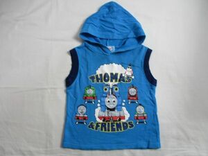 BE828[THOMAS&FRIENDS* Thomas the Tank Engine ] print with a hood . sleeve less sweatshirt man . blue 120