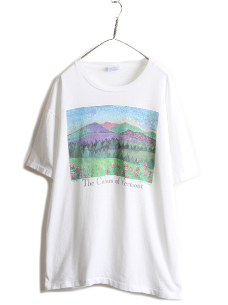 90s ★ Art print short sleeve T-shirt men's XL / 90s old flower art painting single stitch white Hanes heavyweight, music, Souvenir, Mementos, T-Shirts