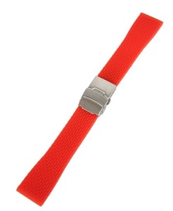 腕時計用 バンド シリコンラバー ベルト レンガパターン 20mm レッド 赤色 三つ折れバックル