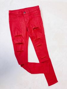 [342]moussy/ Moussy / stretch / skinny pants / damage / crash / red red 