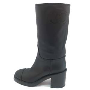 【栄】シャネル CHANEL 靴 HIGH BOOTS ブーツ 22K G39614 X56793 ココマーク 38C レザー 黒色 女性 ファッション 箱