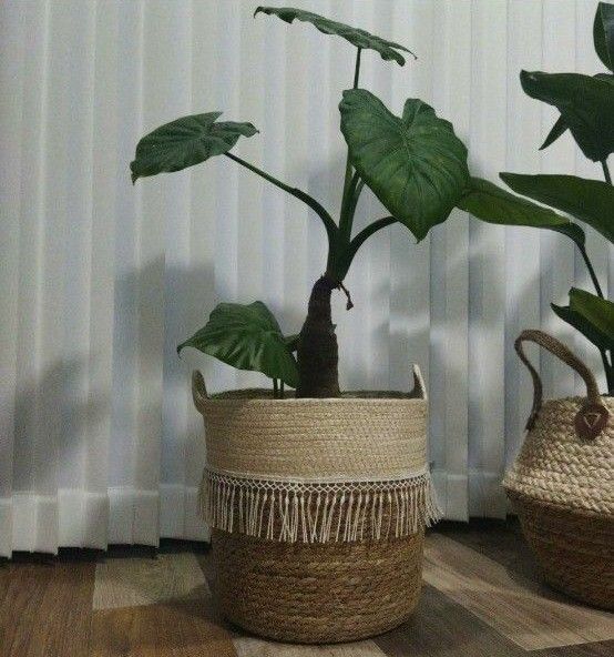 おしゃれプランター大バスケット ハンドル付き鉢カバー カゴ収納