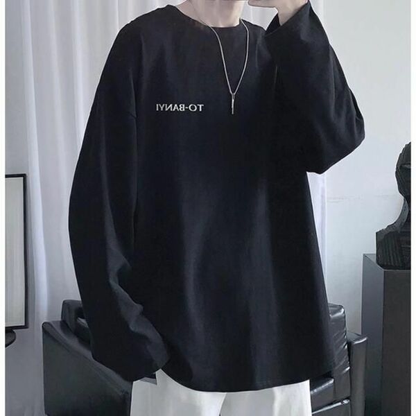 ワンポイントロングスリーブTシャツ　ユニセックス　ブラック　Mサイズ