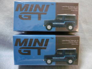 未開封新品 MINI GT 353 Land Rover Defender 90 County Wagon Stratos Blue 左右ハンドル 2台組